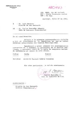 [Oficio  Gab. Pres. Ord. N°  3403 de Jefe de Gabinete Presidencial, remite copia de carta que se indica]