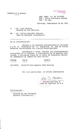 [Oficio  Gab. Pres. Ord. N° 4940 de Jefe de Gabinete Presidencial, remite copia de carta que se indica]