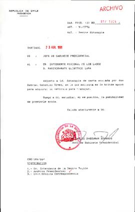 [Se remite fotocopia de correspondencia a Intendente Regional de Los Lagos]