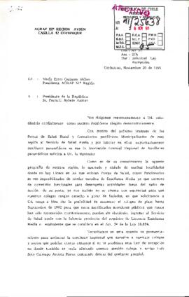[Carta de la  Asociación Gremial Regional de Auxiliares Paramédicos de Aysén, dirigida al Presidente Patricio Aylwin, referente a una Ley de Excepción]