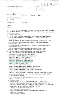 Fax N°641 De Embajada de Chile en Brasil a Dirección de Protocolo