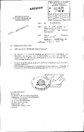 [Informa sobre aporte para el sistema de educación de la Municipalidad de Chillán]