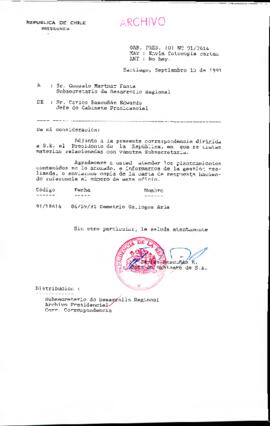 [Se adjunta correspondencia a Subsecretario de Desarrollo Regional]
