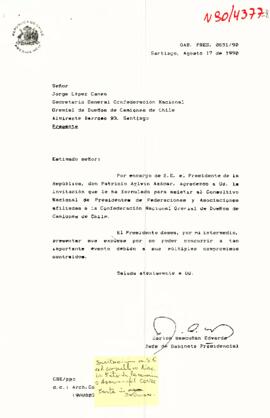 [Rechazo de invitación para asistir al Consultivo Nacional de Presidentes de Federaciones y Asociaciones afiliadas a la Confederación Nacional Gremial de Dueños de Camiones de Chile].