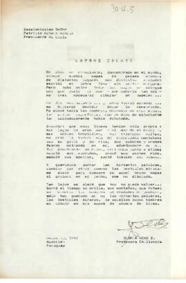 Carta de la Profesora chillaneja sra. Gloria Veas Z., dirigida al Excelentísimo sr. Patricio Aylwin Azócar, Presidente de Chile