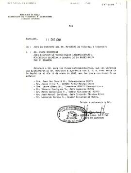 [Fax: Lista de acompañantes a audiencia con S.E El Presidente de la República, D. Patricio Aylwin...