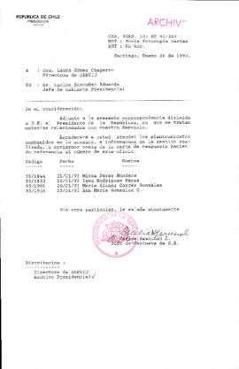 [Oficio  Gab. Pres. Ord. N° 0353 de Jefe de Gabinete Presidencial, remite copia de carta que se indica]