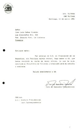 [Se remite carta a Ministerio de Vivienda y Urbanismo]