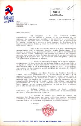 [Carta del Partido Comunista de Chile sobre otorgación de asilo político a Erich Honecker]