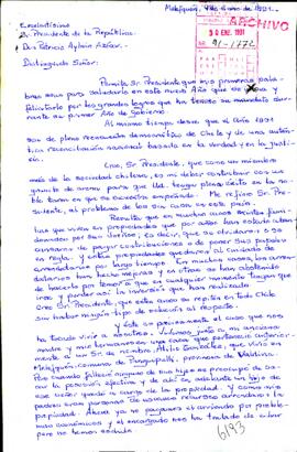 [Carta dirigida al Presidente Patricio Aylwin referente a problemas habitacionales en Chile]