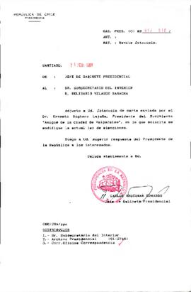 [Se remite carta del Sr. Hugo Betancour a Subsecretario de Desarrollo Regional ]
