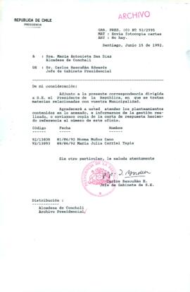 [Oficio Ord. N° 2995 de Jefe de Gabinete Presidencial, remite copia de carta]