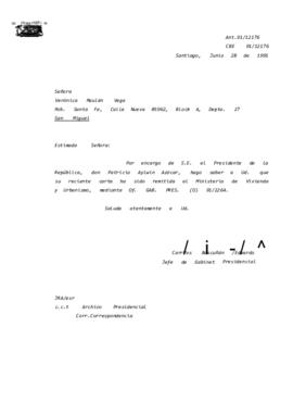 Carta remitida al Ministerio de Vivienda y Urbanismo, mediante Of. GAB. PRES. (O) 91/2264.
