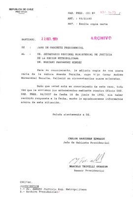 [Oficio Gab. Pres. Ord. N° 5425 de Jefe de Gabinete Presidencial, remite copia de carta que se indica]
