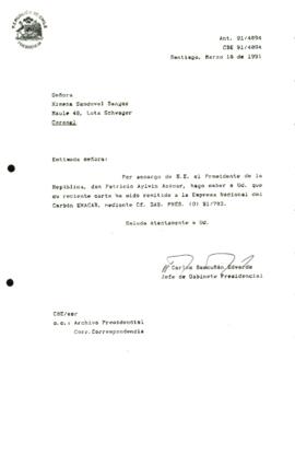 Carta remitida a la Empresa Nacional del Carbón ENACAR