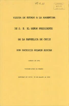 [Informaciones de prensa de visita del Presidente Patricio Aylwin a Argentina en 1991]