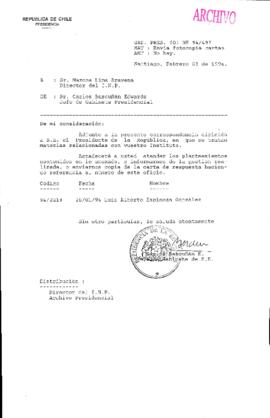 [Oficio Ord. N° 497 de Jefe de Gabinete Presidencial, remite copia de carta que se indica]