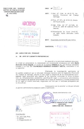 [Oficio del Director del Trabajo dirigido al Jefe de Gabinete Presidencial]