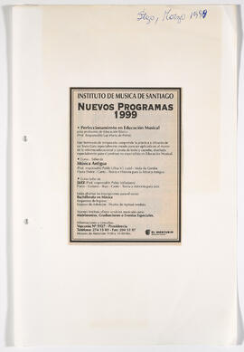 Publicidad Nuevos Programas 1999 - Instituto de Música de Santiago