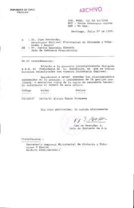 [Oficio  Gab. Pres. Ord. N°  3398 de Jefe de Gabinete Presidencial, remite copia de carta que se indica]