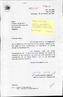 [Carta de respuesta de Jefe de Gabinete al Sr. Alberto Landa]
