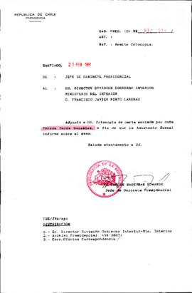 [Se remite a Director División Gobierno del Interior del carta de la Sra. Teresa Cerda]