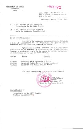 [Oficio  Gab. Pres. Ord. N° 1121 de Jefe de Gabinete Presidencial, remite copia de carta que se indica]
