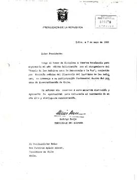 Carta del Presidente del Ecuador, sr. Rodrigo Borja, dirigida Al Excelentísimo Señor Don Patricio Aylwin Azócar, Presidente de Chile