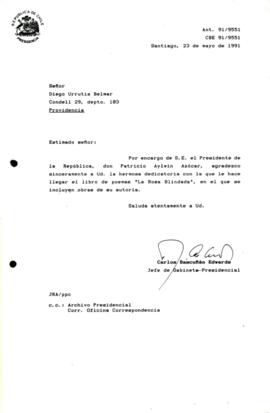 Carta de agradecimiento por el envío   del libro de poemas "La Rosa Blindada"