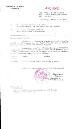 [Oficio Gab. Pres. Ord. N° 1267 de Jefe de Gabinete Presidencial, remite copia de carta que se indica]