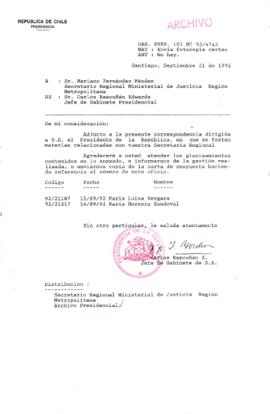 [Oficio Ord. N° 4742 de Jefe de Gabinete Presidencial, remite copia de carta]