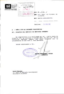 [Remite antecedentes sobre situación de don José D. Toro]