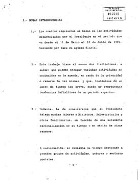 Análisis que sistematiza y cuantifica las actividades desarrolladas por el Presidente de la República entre el 11 de marzo y el 10 de junio de 1991, a partir de su agenda diaria
