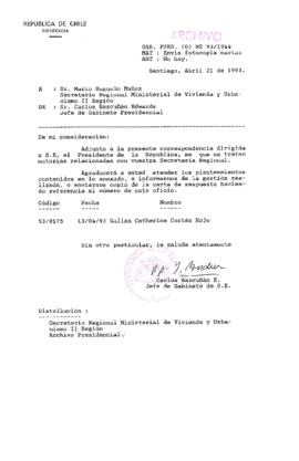[Oficio Gab. Pres. Ord. N° 1944 de Jefe de Gabinete Presidencial, remite copia de carta]