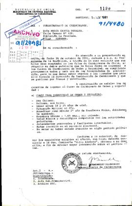 [Oficio de Subsecretario de Carabinero con respuesta a la Sra. María García]