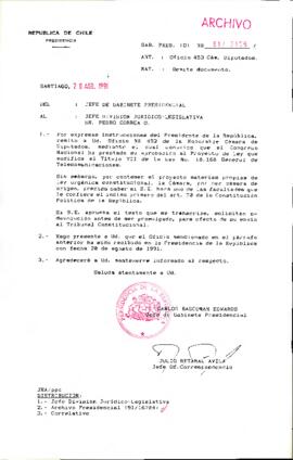 [Se remite correspondencia sobre Proyecto de Ley a Jefe de División Jurídico Legislativa]