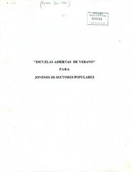"Escuelas Abiertas de verano" Para Jóvenes de sectores populares