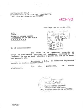 [Presenta renuncia a cargo de Subdirector Nacional del Instituto Nacional de la Juventud]]