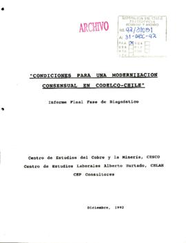 [Documento "Condiciones para una modernización consensual en Codelco-Chile: Informe final fase de diagnóstico]