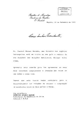 [Carta del presidente de la República de Mozambique]