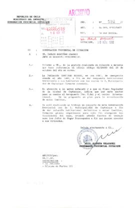 [Oficio Ord. N° 592 de Gobernador de Coyhaique, informa]
