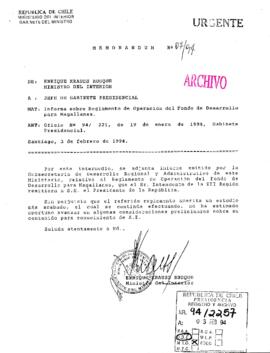 [Memorandum N° 7 de Ministro del Interior, informa sobre reglamento de operación de Fondo de Desarrollo para Magallanes]