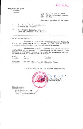 [Oficio del Jefe de Gabinete Presidencial dirigido al Alcalde de Quilpué, Sr. Javier Mondragón Martínez]