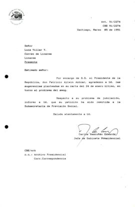 [Se remite carta a Subsecretaria de Previsión Social]