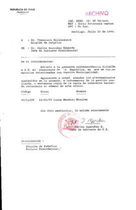 [Oficio Gab. Pres. Ord. N° 3601 de  Jefe de Gabinete Presidencial, remite copia de carta que se indica]