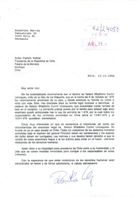 [Carta de Roswitha Haring]