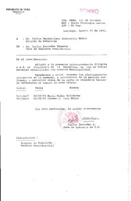 [Oficio Gab. Pres. Ord. N° 3868 de  Jefe de Gabinete Presidencial, remite copia de carta que se indica]