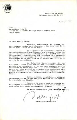 Carta de respuesta a solicitud de audiencia del Alcalde de la I.  Municipalidad de Puerto Montt ] - Archivo Patrimonial Universidad Alberto  Hurtado