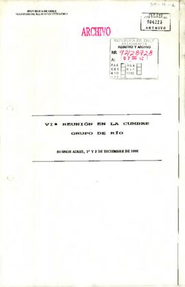VI° Cumbre Presidencial del grupo de Río Buenos Aires, 1 y 2 de diciembre de 1992.