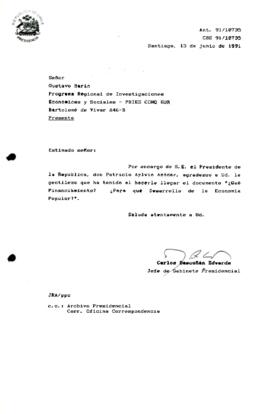 [Carta de agradecimiento por el envío del documento  documento "¿Qué Financiamiento? ¿Para qué Desarrollo de la Economía Popular?"]